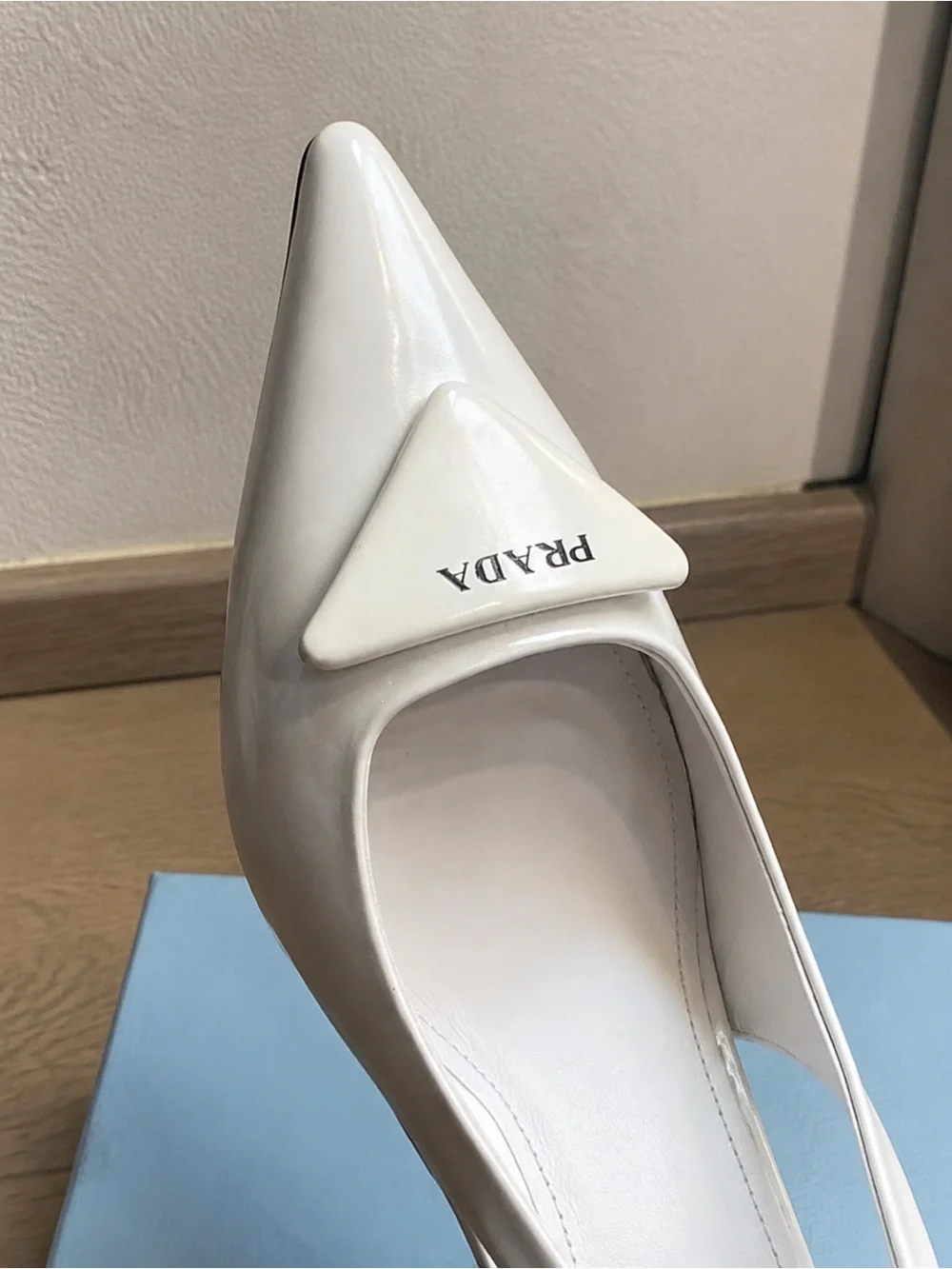 Prada White Patent Pointed-Toe Slingback Pumps